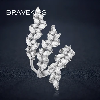 BRAVEKISS регулируемое кольцо с кристаллами layer leaf ring манжета открытые кольца для женщин полые кольца для пальцев bijoux BUR0318B