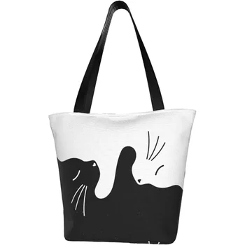 Милая черно-белая мультяшная модная сумка-тоут на плечо с ручкой, сумка-ранец для женщин, для работы, учебы, путешествий, покупок, в повседневной жизни