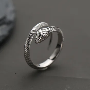 Модное серебряное кольцо S925 Мужские ювелирные изделия Простая индивидуальность Одиночное кольцо Винтажная Властная Змея Кольца на указательный палец Регулируемые