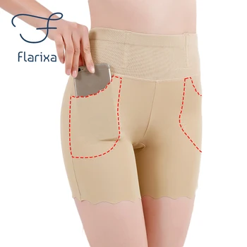 Flarixa, трусики с высокой талией и карманом, бесшовные трусики для похудения живота, нижнее белье для контроля живота, Боксерские шорты для женщин