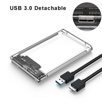 Жесткий диск SSD с USB 3.0 на SATA 2,5 дюйма, прозрачный корпус для жесткого диска, твердотельный механический внешний корпус для жесткого диска для ПК-ноутбука