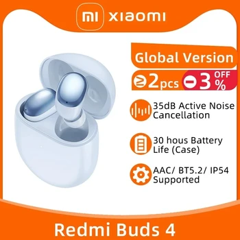 Xiaomi Redmi Buds 4 TWS Bluetooth 5.2 Наушники С Активным Шумоподавлением 2 С Микрофоном Беспроводные Наушники Водонепроницаемая Спортивная Гарнитура