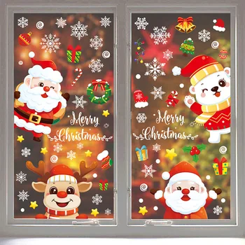 2024 Новогодний декор Рождественская Мультяшная Статичная Наклейка Рождественские украшения для домашнего окна Рождественская вечеринка DIY Decor Navidad
