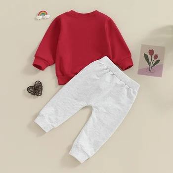 Одежда Для малышей, толстовка с вышивкой в виде сердечка и букв, брюки, одежда на День Святого Валентина с длинными рукавами для младенцев