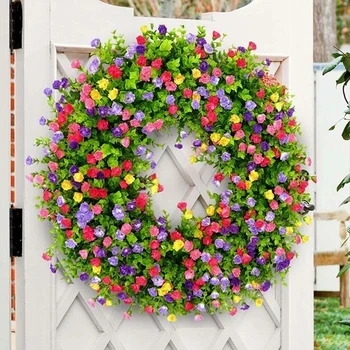 Красочный весенне-летний венок, венок из искусственных цветов для декора дверей, стен, окон, праздника, вечеринки, свадебного украшения