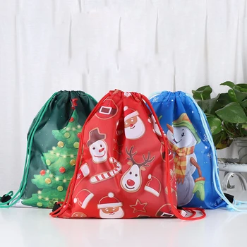Рождественские сумки на шнурках Санта-Клауса, детские сувениры, рюкзак из нетканого материала, принадлежности для вечеринки на день рождения, Дорожный пакет для хранения