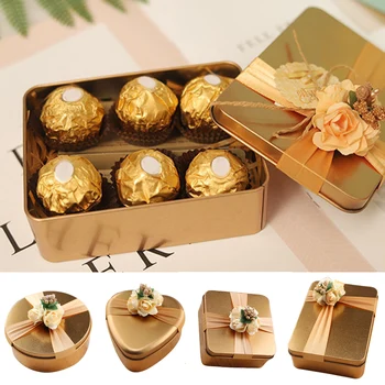 Металлическая коробка для хранения, Коробка для упаковки шоколадных конфет С цветочным декором, Жестяная мини-вечеринка, Подарочная коробка на День Святого Валентина