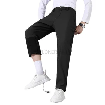 Зимние брюки для гольфа, мужские стрейчевые платья, водонепроницаемые рабочие деловые повседневные брюки для офиса на толстой теплой флисовой подкладке