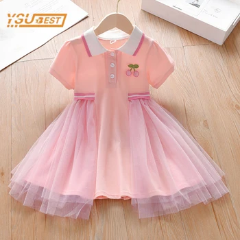 Летнее детское платье для маленьких девочек Sweet Kids для маленьких девочек, вишневое платье принцессы с коротким рукавом, детская одежда для маленьких девочек, платье