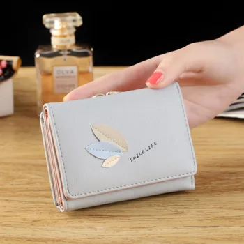 Маленький кошелек New Leaf, студенческий кошелек для монет, женская сумочка с тремя складками, короткий простой Креативный