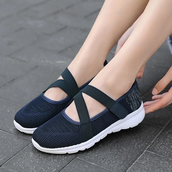 Летние женские сетчатые кроссовки для ходьбы, слипоны для фитнеса, легкая удобная дышащая черная обувь Большого размера 35-42