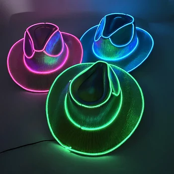 2023 НОВАЯ Светящаяся Ковбойская Кепка Neon LED Decor Поставляет Модные Аксессуары Для Уличной Вечеринки Cowgirl Hat, Загорающиеся В темноте