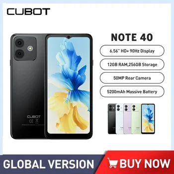 Cubot Note 40 Дешевые Смартфоны 4G Восьмиядерный 12 ГБ + 256 ГБ 6,56 Дюймов HD 50 МП 5200 мАч Аккумулятор Android 13,0 Мобильный Телефон Face ID GPS