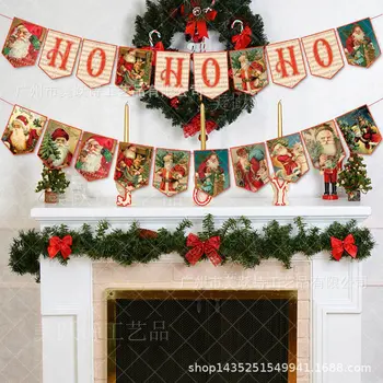 Рождественский Ретро Тематический Подвесной Баннер Hohoho Santa Cluas Гирлянды Веселый Рождественский Декор Бумажный Баннер Рождество С Новым Годом 2024