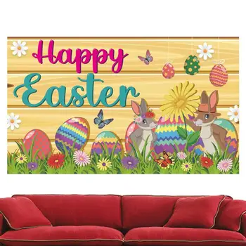 Баннер Happy Easter 71x43 дюйма, Пасхальный Кролик, Подвесной Фон, Баннер, Яйца Кролика, Фон для Весенней Пасхальной вечеринки, Фотобудка