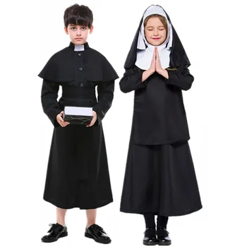 Детский косплей Костюм священника-монахини, традиционный средневековый религиозный маскарадный костюм