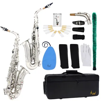 SLADE Silver Eb Альт-саксофон для практики исполнения на духовых инструментах Саксофон с коробкой, тряпка для чистки, щетка, язычковые аксессуары