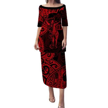 Hawaii Hula Girl Red Puletasi, женские платья в стиле Полинезии, племенной дизайн, Длинное платье, Оптовая продажа, одежда на заказ, Церковные платья макси