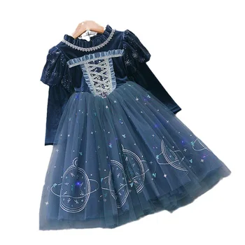 Принцесса со снежным персонажем из мультфильма, косплей, роскошное синее платье, костюм на Хэллоуин, карнавальная вечеринка для девочек