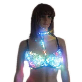 Сексуальное светящееся сценическое танцевальное шоу певицы в бикини со светодиодным бюстгальтером костюм