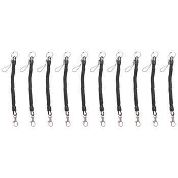 8X Застежка-лобстер, черная пружинная эластичная катушка, шнур, ремешок, брелок, веревка для ключей