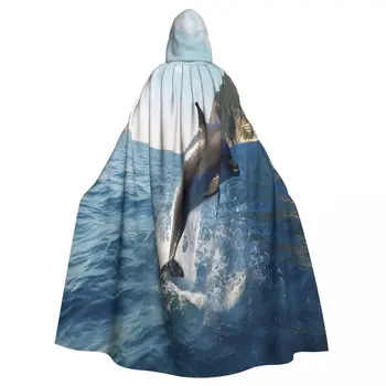 Изображение Прыгающего Дельфина, Плащ с капюшоном, Полиэстер, Унисекс, Накидка Ведьмы, Аксессуар для костюма