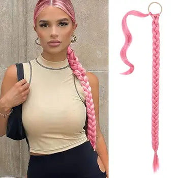 Наращивание волос в виде синтетического конского хвоста HAIRCUBE, розовый длинный плетеный конский хвост с веревкой, наращивание шиньонов из натурального конского хвоста для женщин