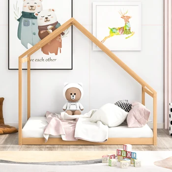 Натуральная Полноразмерная Деревянная Домашняя кровать с Выдвижными ящиками, идеально подходящая для детской спальни