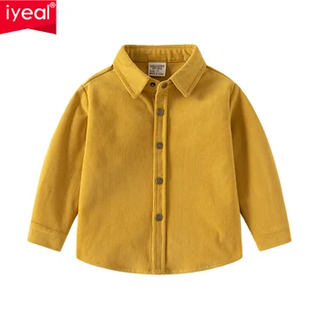 Детская рубашка для мальчиков IYEAL 2024, Весенне-осеннее новое красивое детское пальто, однотонная вельветовая рубашка, повседневный топ для малышей