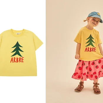 Детская одежда, Летняя Футболка для маленьких мальчиков, Желтая Спортивная Повседневная рубашка с принтом 2023