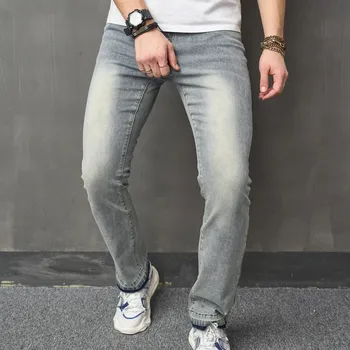 Уличная одежда Мужские приталенные Длинные джинсы Простые однотонные стильные повседневные джинсовые брюки для бега трусцой для мужчин