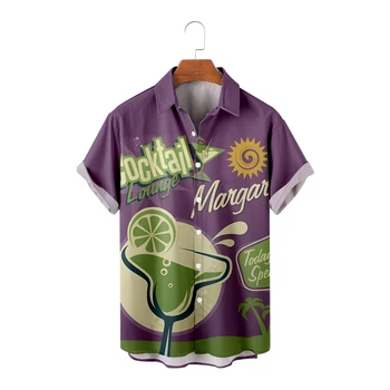 Гавайские рубашки для мужчин с крутым логотипом Mojito, фиолетовые рубашки с коротким рукавом, летние топы, дышащие