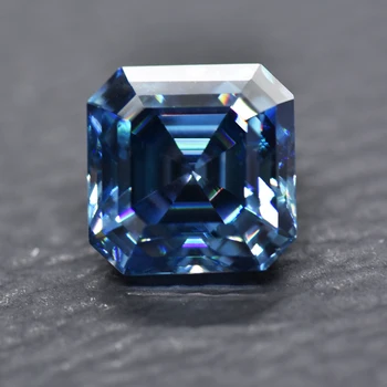 Камень Муассанит Сапфирово-Голубой Цвет Asscher Cut VVS1 Charm Advanced Jewelry Making Pass Diamond Tester с Сертификатом GRA