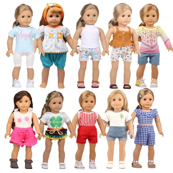 Футболка + шорты, комплект одежды для новорожденной куклы 43 см, четырехлистный клевер, кукла-кактус, костюм для одежды подходит для американской 18-дюймовой куклы-девочки