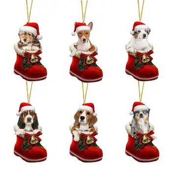 Санта Собаки Для Елки 6шт Атмосферный Чулок Кулон На Рождество Креативные Подарки Для Рождественских Елок Окна Автомобильные Зеркала