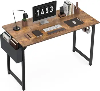 Дюймовый стол для домашнего офиса -Компьютерный письменный стол для небольших помещений, прочный Простой рабочий стол с сумкой для хранения, крючком для наушников, 47 x 