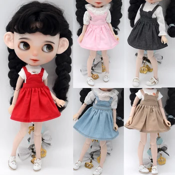 Модная одежда для куклы Blyth, юбка с кошачьими ушками, розово-коричневый деним, синий, красный для Azone, игрушки для девочек, подарок